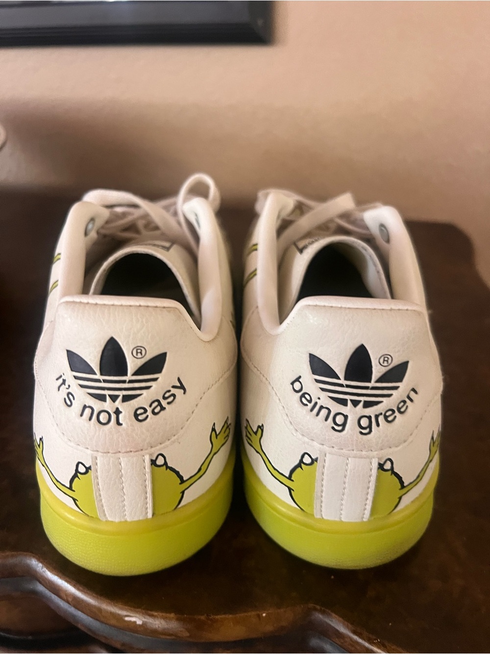 adidas White & Lime Green Kids Athletic Sneakers with Frog Graphic